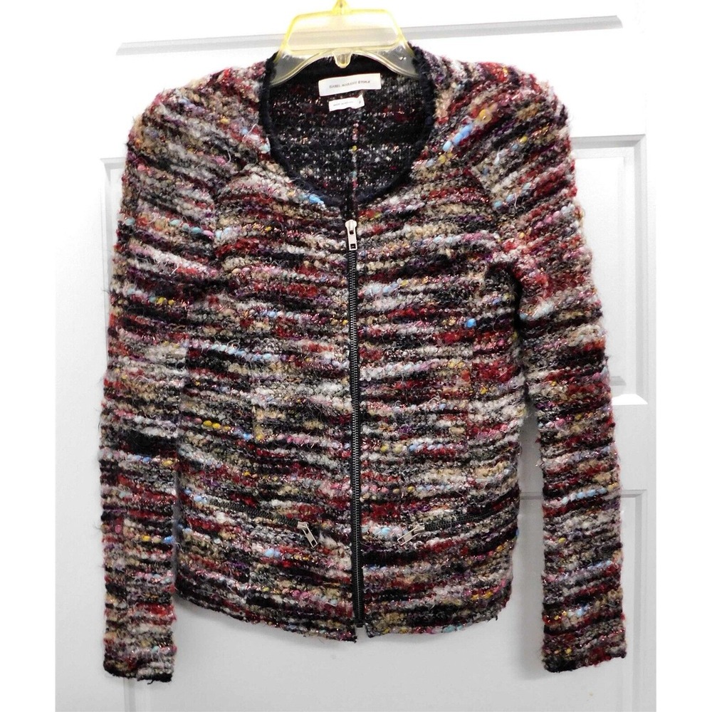 Isabel Marant Etoile Purple Multi Boucle‎ Knit Zip Jacket sz 38